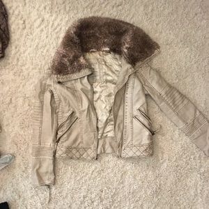 Guess Distressed Leather Jacket with Faux Fur
